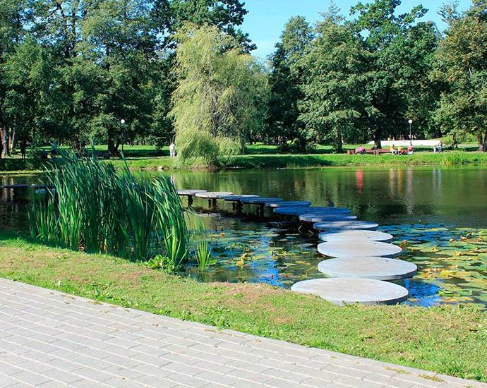 Городской парк и парковый пруд